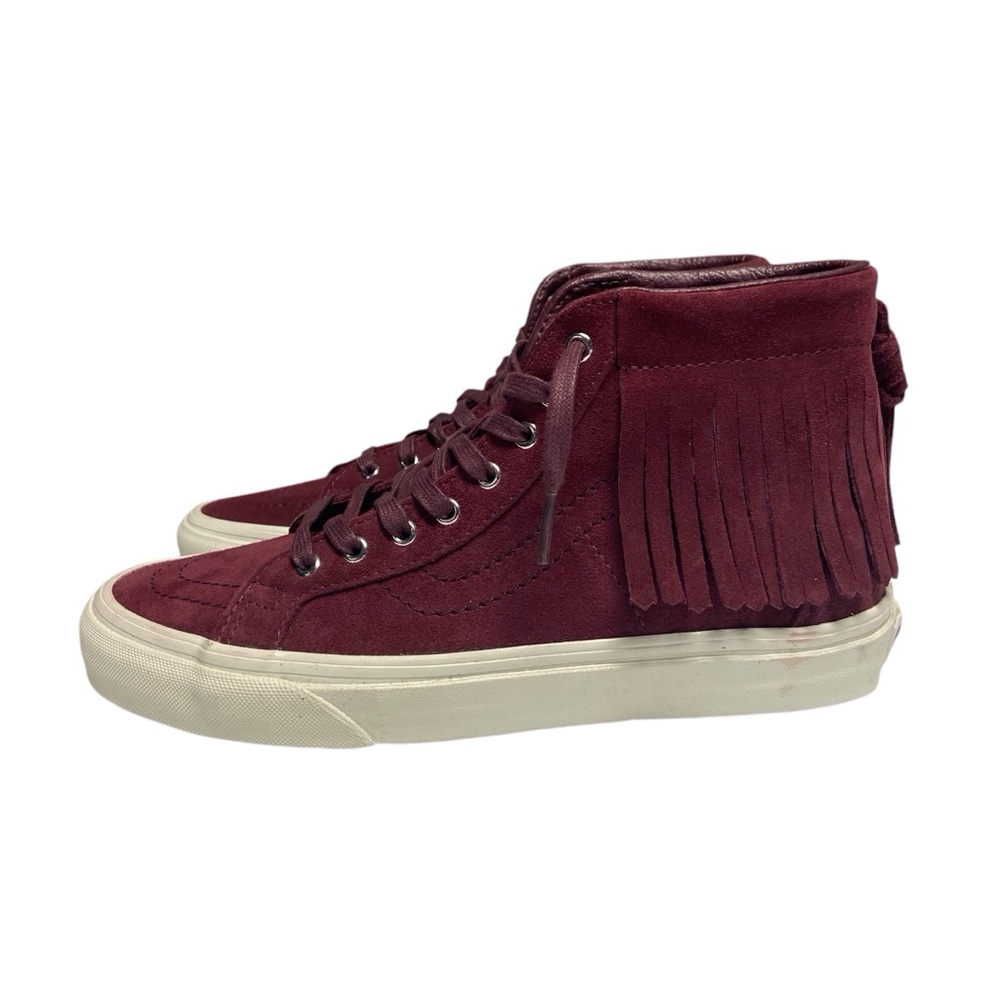 Vans SK8-Hi Moccasin High-Top Womens Sneakers Suede Leather Fringe Maroon Shoes - Picture 6 of 12
